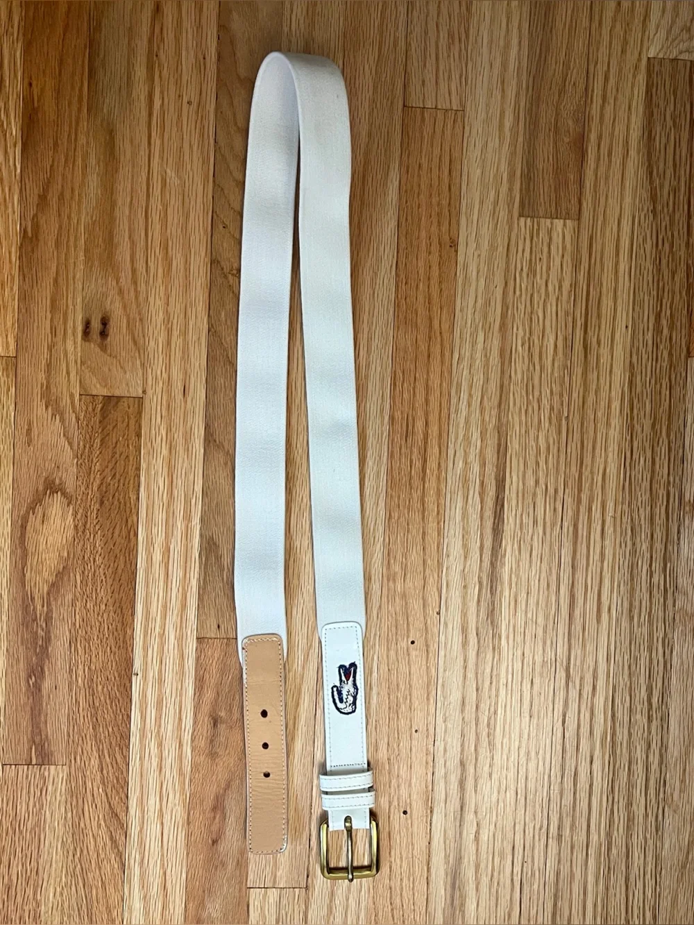 Lacoste White Leather Belt with Embossed Crocodile Detail